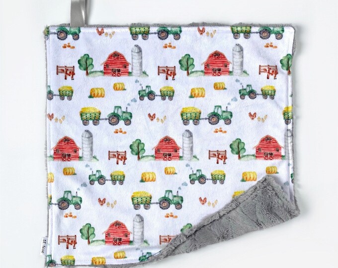 Lovey. Farm Lovey, Tractor Lovey. Baby Boy Shower Gift. Minky Lovey