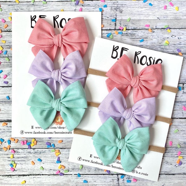 April Bows, Pastel Bow, solid colored bow, Easter bows, bows on clips, bows, bows on headbands, lavender bow, mint bow, coral bow