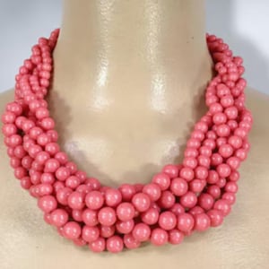 VINTAGE 50s 60s Coral Braided 6 Strand Bead Necklace | 1950s 1960s Mid Century Beaded Gumball.