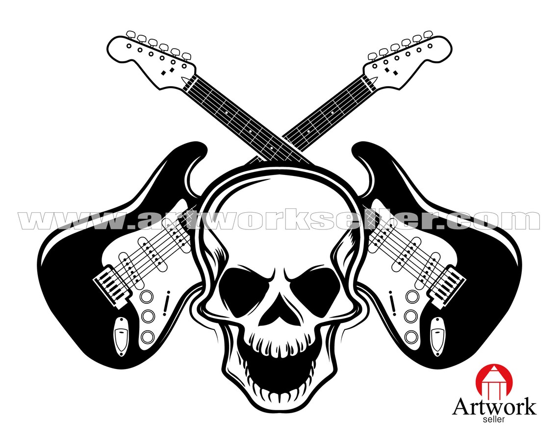 CROSSED GUITAR SVG Skull fender guitar rock music svg file to Etsy