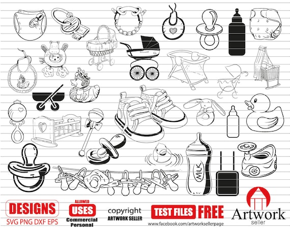 Baby Items Svg Nursery Svg Hand Drawn Baby Tools Baby Svg Etsy