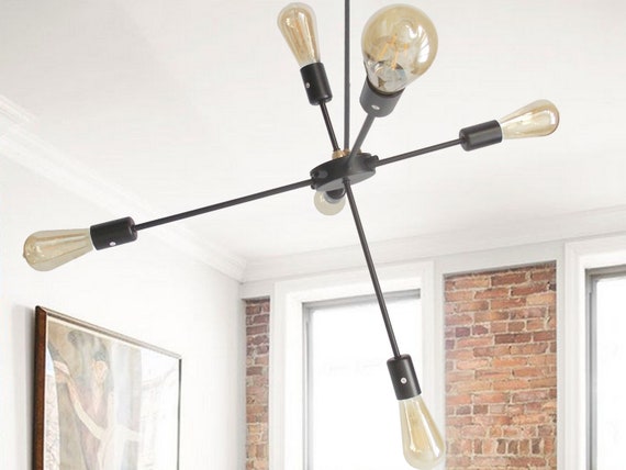 chromium-plated lamp chandelier contemporary lighting sputnik design 4 bulbs industrial iron vintage pendant rustic decor ceiling midcentury