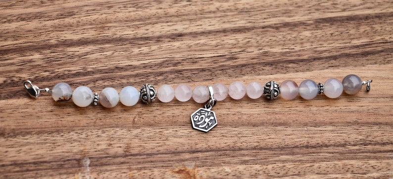 Agate and sterling silver beaded bracelet with Arabic Calligraphy charm