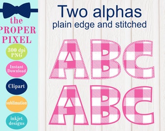 Clipart letters, Pink Gingham,  Faux Applique font, Printable alphabet, sublimation letters download, farm theme, girly clipart, pink letter