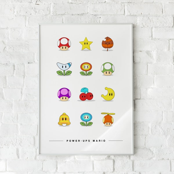 Affiche power-ups Mario | Nintendo | Jeux vidéo | Décoration geek | Posters