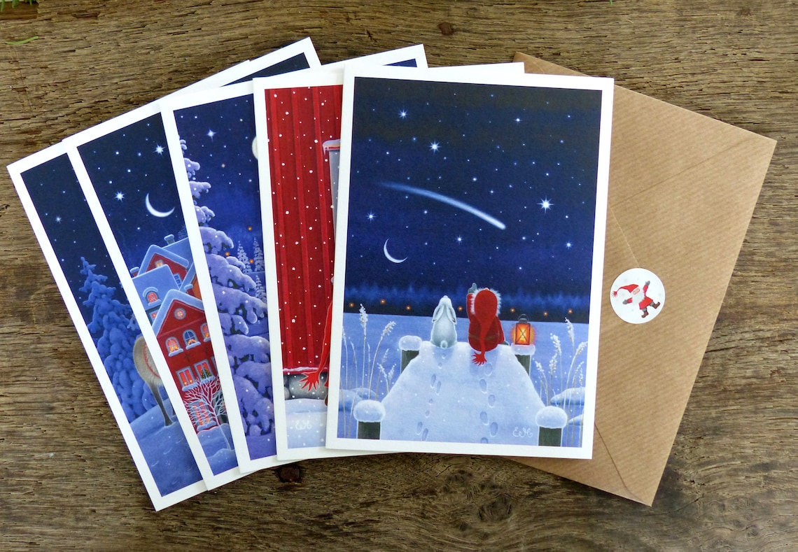 Scandinavian Christmas cards by Eva Melhuish pack of 5 | Etsy