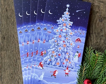 Scandinavian Christmas cards pack of five 'The Tomten's Tree' by Eva Melhuish