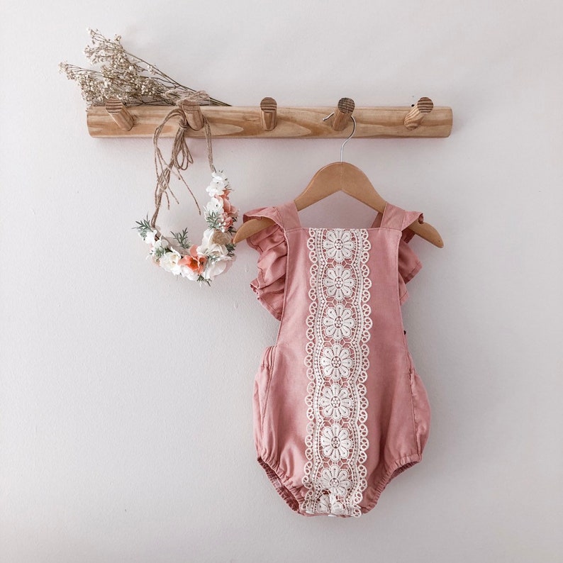 Navy Blue//White//Pink Baby Girl/'s Lace Collar Long Sleeve Cotton Jumpsuit Outfit