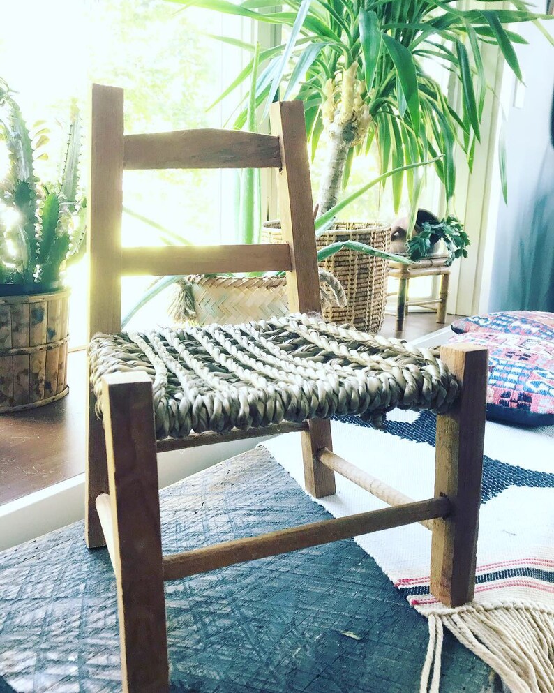 Vintage Chair Wood Rope Doll Plant Holder Boho Decor