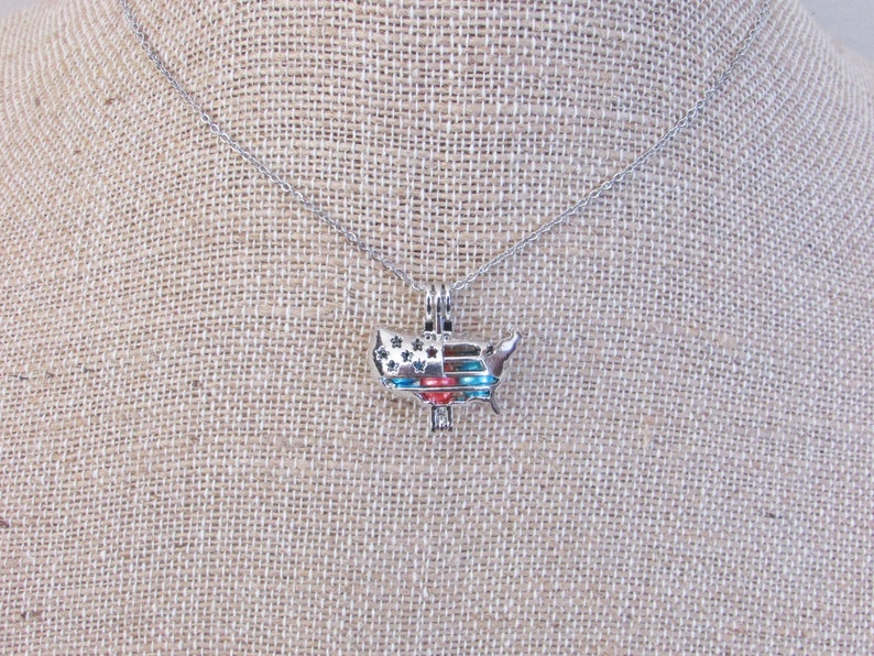 United States Map Fourth of July Inspired Cage for Freshwater or Akoya Pearls Disney World Pick a Pearl Cage Pearl Cage Necklace