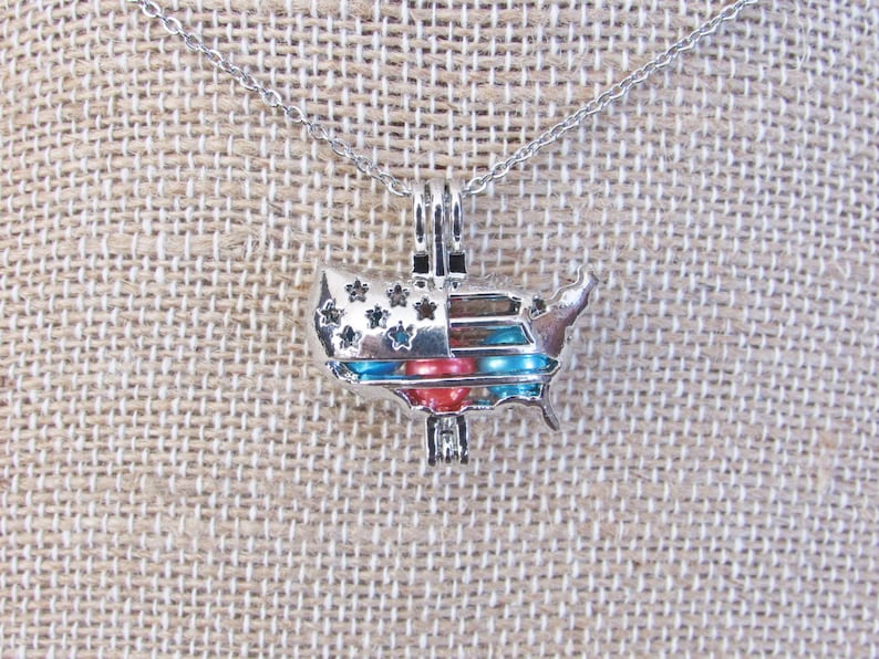 United States Map Fourth of July Inspired Cage for Freshwater or Akoya Pearls Disney World Pick a Pearl Cage Pearl Cage Necklace