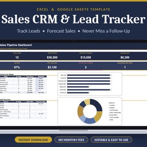 Excel-mall för försäljnings-CRM | Kalkylblad för leadspårning | Instrumentpanel för försäljningspipeline | Klientspårning för småföretag och Google Sheets