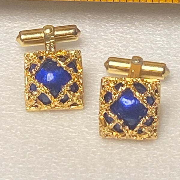 Vintage Patented Numbered Signed Christian Dior Cuff Links Blue Stone Gold Tone