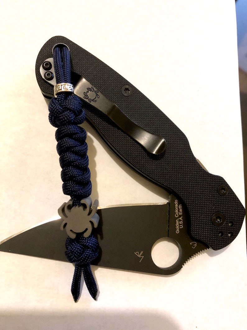 550 Paracord Knife Lanyard Navy Blue With Titanium Spyderco Etsy