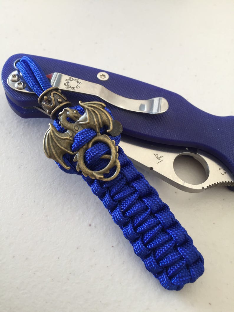 550 Gutted Paracord Knife Lanyard Electric Blue w/Dragon and Etsy
