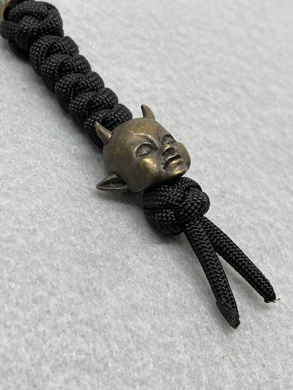 550 Paracord Knife Lanyard Jet Black With Brass Devil Bead - Etsy