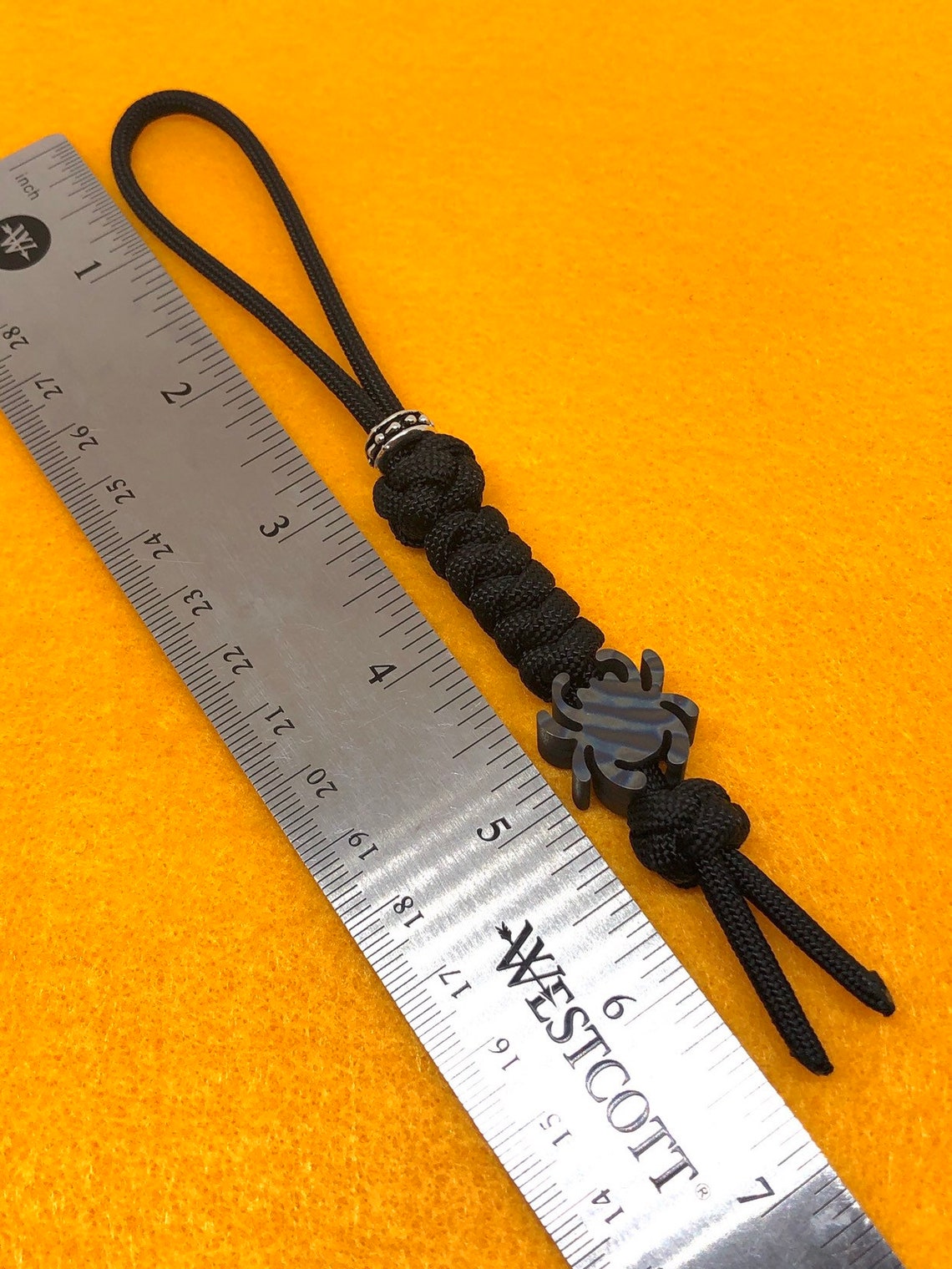 550 Paracord Knife Lanyard Jet Black With a Flamed Titanium Etsy
