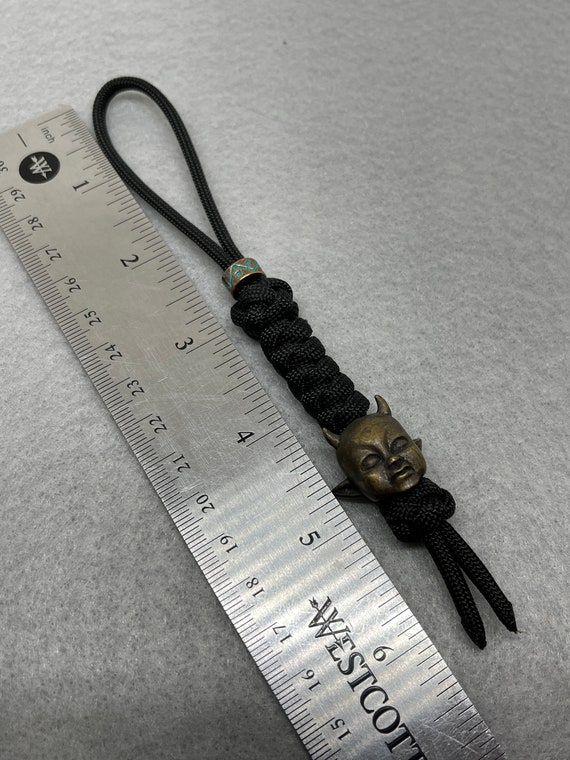 550 Paracord Knife Lanyard Jet Black With Brass Devil Bead - Etsy