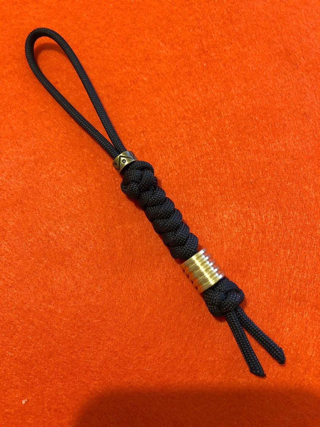 550 Paracord Lanyard Jet Black Cord Snake Knot With Brass Bead Etsy