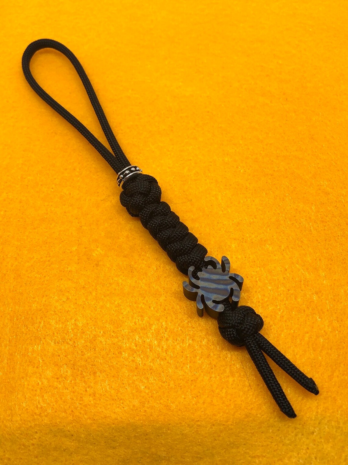 550 Paracord Knife Lanyard Jet Black With a Flamed Titanium Etsy