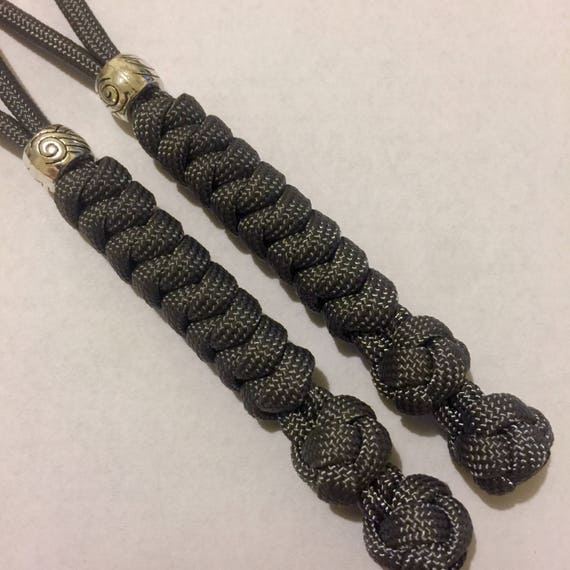 95 Paracord Micro Knife Lanyard 2pk, Black Cord Snake Knot With Metal Bead