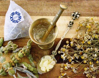 Chamomile, Greek Mountain Tea & Mastiha pyramids - 12 or 24 herb pyramids box - dried camomile, ironwort and mastic,Greek herbs tea infusion