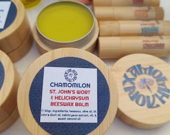 St. John's Wort & Helichrysum NATURAL BEESWAX BALM with bamboo eco friendly tin jar - 50ml