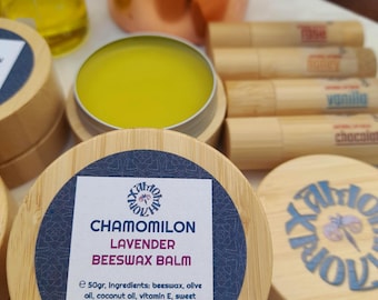 Lavender NATURAL BEESWAX BALM with bamboo eco friendly tin jar - 50ml