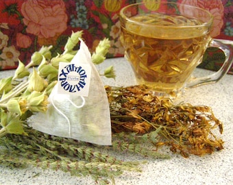 Greek Mountain Tea, Hyssop & Hypericum pyramids - 12 or 24 herb pyramids box - dried ironwort, hyssopus and St.John's wort, Greek herbal tea