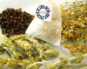Chamomile, Greek Mountain Tea & Cloves pyramids - 12 or 24 herb pyramids box - dried camomile, ironwort and cloves,Greek herbal tea infusion