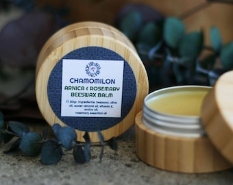 Arnica & Rosemary NATURAL BEESWAX BALM with bamboo eco friendly tin jar - 50ml