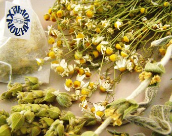 Chamomile & Greek Mountain Tea pyramids - 12 or 24 herb pyramids box - camomile with ironwort, organic handpicked dried flowers infusion