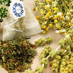 Chamomile, Oregano & Greek Mountain Tea pyramids - 12 or 24 herb pyramids box - dried camomile, ironwort and oregano,organic herbal infusion