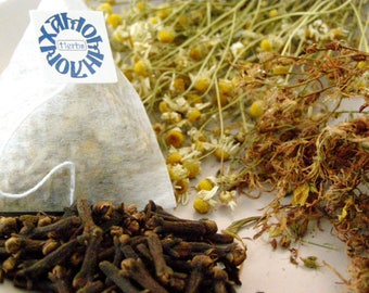 Chamomile, Hypericum & Cloves pyramids - 12 or 24 herb pyramids box - dried camomile, St. John's wort with cloves, Greek herbal tea infusion