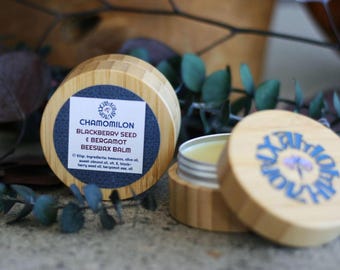 Blackberry Seed & Bergamot NATURAL BEESWAX BALM with bamboo eco friendly tin jar - 50ml