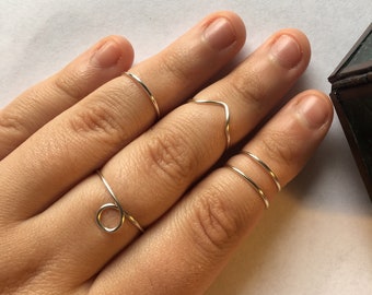 Silver Wire Ring Set, Adjustable Ring, Wire Rings, Wishbone Ring, Wire Jewelry, Minimalist, Gemstone Rings, Stacking Rings, Wire Wrap Ring