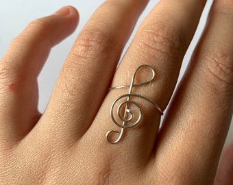 Treble Clef Ring, Music Note Ring, Adjustable Ring, Wire Rings, Wire Wrapped, Wire Jewelry, Minimalist, Music Lover Gift, Stacking Rings,
