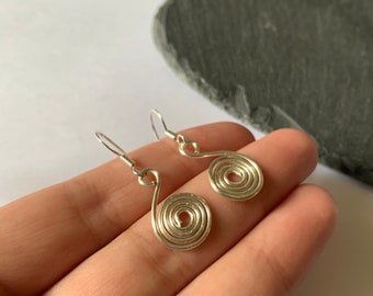 Spiral, Silver Earrings, Wire Earrings, Copper Wire, Hippy Earrings, Gemstone Earrings,  Simple Earrings, Minimalist, Boho Earrings