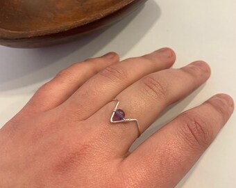 Amethyst, Wishbone Ring, Purple Gem, Adjustable Ring, Wire Rings, Wire Jewelry, Minimalist, Gemstone Rings, Stacking Rings, Wire Wrap