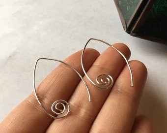 Spiral, Silver Earrings, Threader Wire Earrings, Copper Wire, Hippy Earrings Gemstone Earrings, Long Earrings, Minimalist, Boho Earrings