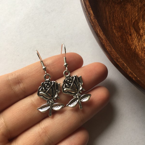 Silver Rose Earrings, Flower Earrings, GRL PWR, Girl Power, Feminist, Baddie, Instagram, Tumblr, Clip On Earrings, Sterling Silver Earrings