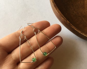 Aventurine earrings, slanted wire earrings, simple wire earrings, geometric, minimalist jewelry, gift for mum, handmade, bohemian, hippy