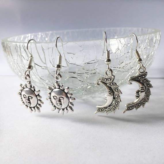 Sun Moon Earrings, Earring Set, Boho Jewelry, Hippy, Bohemian