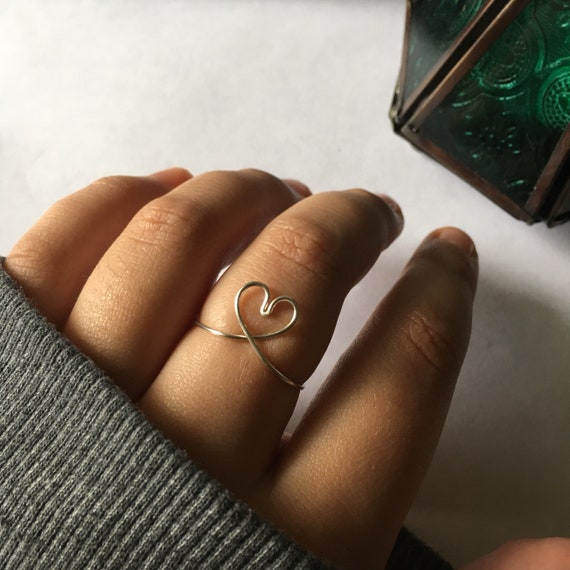 Love Heart Ring Promise Ring Adjustable Ring Wire Rings Wire Wrapped Wire Jewelry Minimalist Gemstone Rings Stacking Rings Heart Etsy
