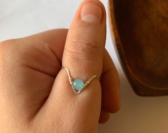 Blue Sponge Quartz Wishbone Ring, Adjustable Ring, Wire Rings, Wire Wrapped, Wire Jewelry, Gemstone Rings, Stacking Rings, Blue Gemstone