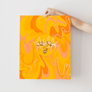 70s Sun Poster | Trippy Orange and Yellow 60s/70s Inspired Sun Art Poster