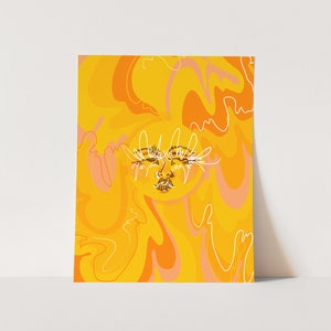 Trippy Orange and Yellow 60s/70s Inspired Sun Art Print