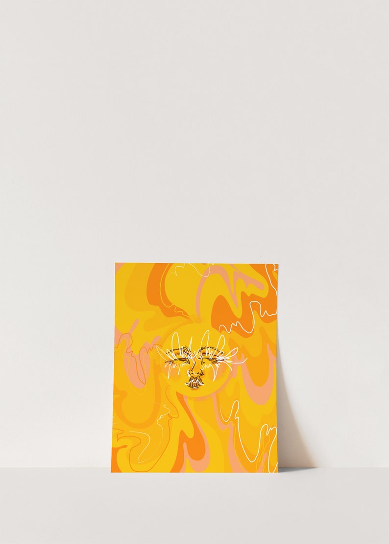 Trippy Orange and Yellow 60s/70s Inspired Sun Art Print 