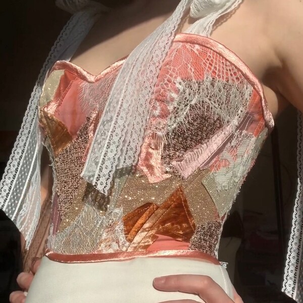 Lace Corset Patchwork Skirt And Gloves Set