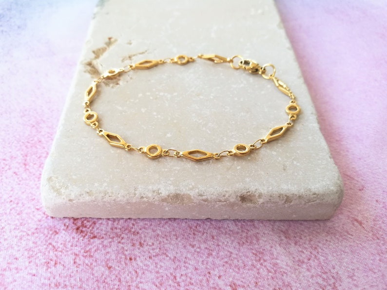 Silver Rhombus Links Bracelet Dainty Layered Bracelet. Simple Everyday Bohemian Jewelry Retro Stainless Steel Gold Stacking Bracelet